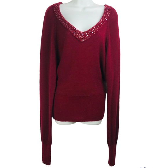 Free People Get On The Glitz Women’s Size M Wool Sweater Sequin Burgundy - Picture 3 of 12